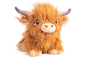 Happy Fuel Highland Cow Microwavable 1.5lbs Unscented Heating Pad for Women & Kids- Cute Soft Cozy Pillow Plush Heatable Warm Stuffed Animals- Kawaii Hot & Cold Plushie Toy- Cow Gifts for Girls & Boys