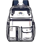 Lanola Clear Backpack, Heavy Duty Waterproof Transparent Bookbag PVC school Backpacks for Women Girls - Dark Blue