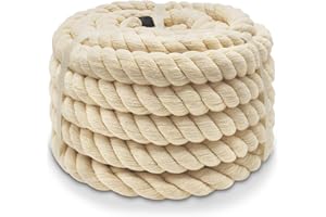 BONSINY Natural White Cotton Rope 1 Inch x 32 Feet Tug of War Rope- Thick Cotton Rope for Crafts Swing Pulling DIY Projects