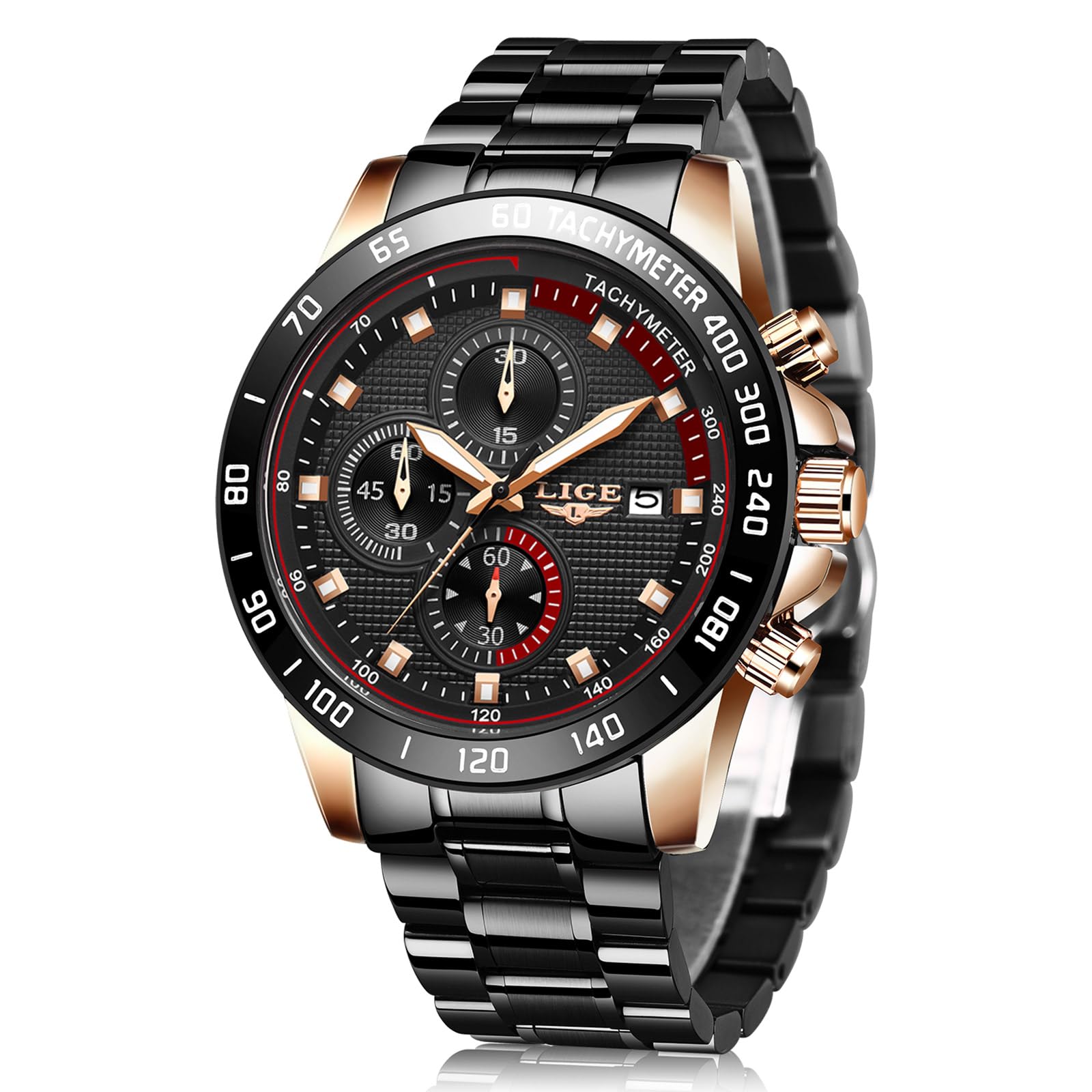 LIGE Mens Watches Waterproof Stainless Steel Military Sports Analog Quartz Gold Blue Wrist Watch