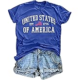 USA Shirts for Women Patriotic Sequin Star Graphic Tee Red White and Blue Shirts Casual Short Sleeve Tee Tops