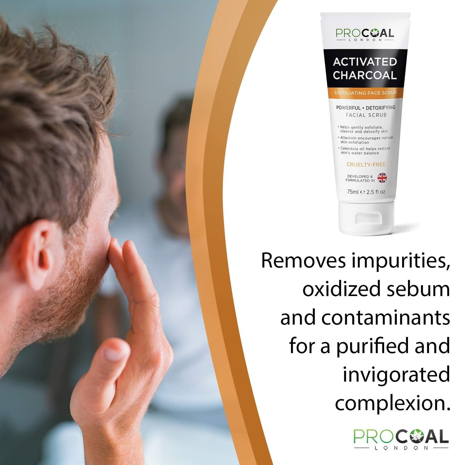 Face Scrub, Premium Exfoliating Charcoal Face Scrub 70ml by PROCOAL, Instantly Reveals Skin's Natural Radiance - Image 4