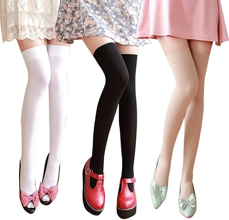 Amazon Co Jp Aqualand 着圧 オーバーニーソックス ニーハイ スッキリ 美脚 １足 ３足セット ブラック１枚 ホワイト１枚 ベージュ１枚 ホビー