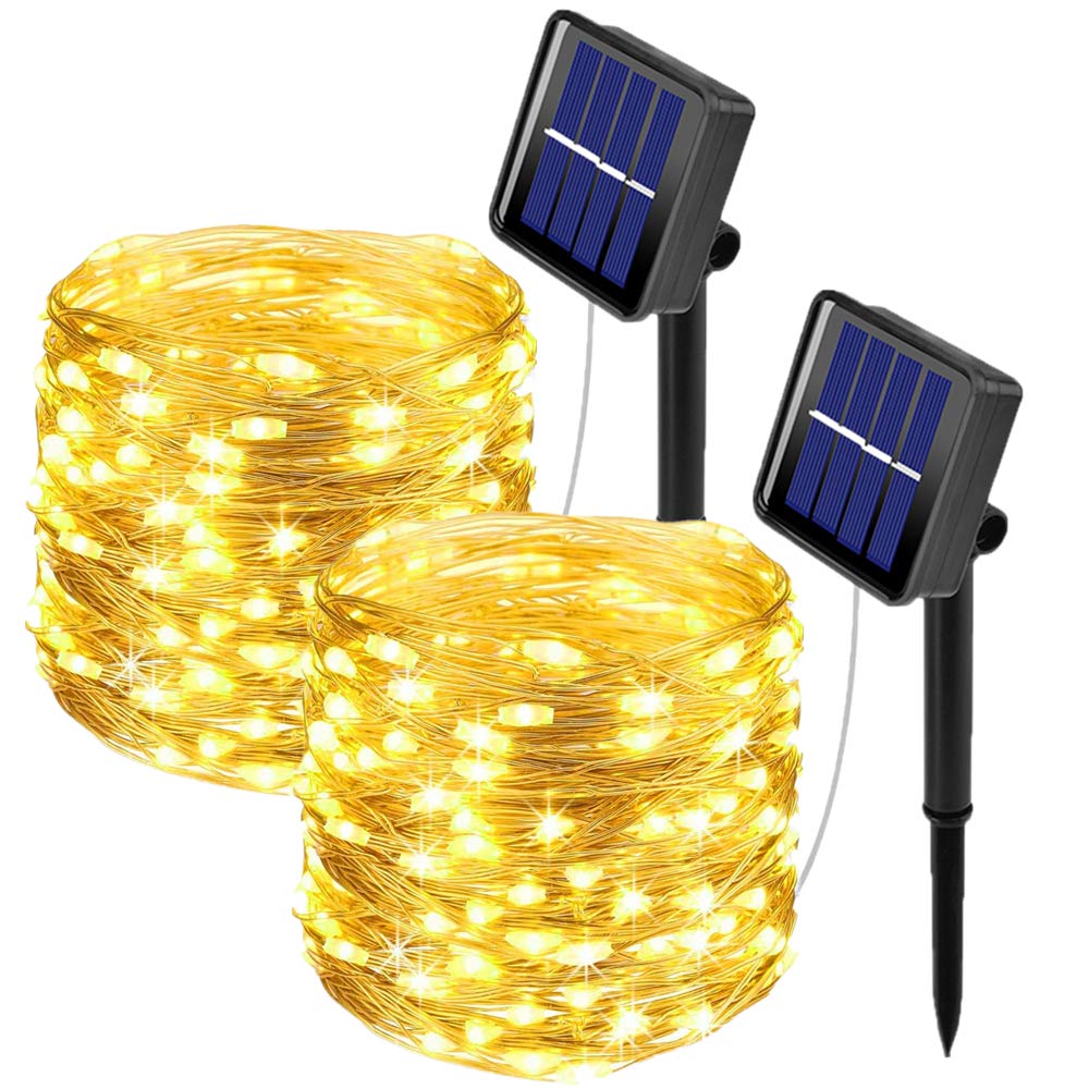 ooklee Solar Powered String Lights,Solar Fairy Lights Warm White,10 Meters/ 33Ft 100LEDS / 8 Modes,Waterproof Copper Wire Lighting for Indoor，Outdoor，Wedding，Patio，Home，Garden Decoration