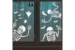 Halloween Decorations Window Skeleton Stickers 8 Sheet/140PCS,Halloween Decor Indoor Scary White Skull Silhouettes Decal for 
