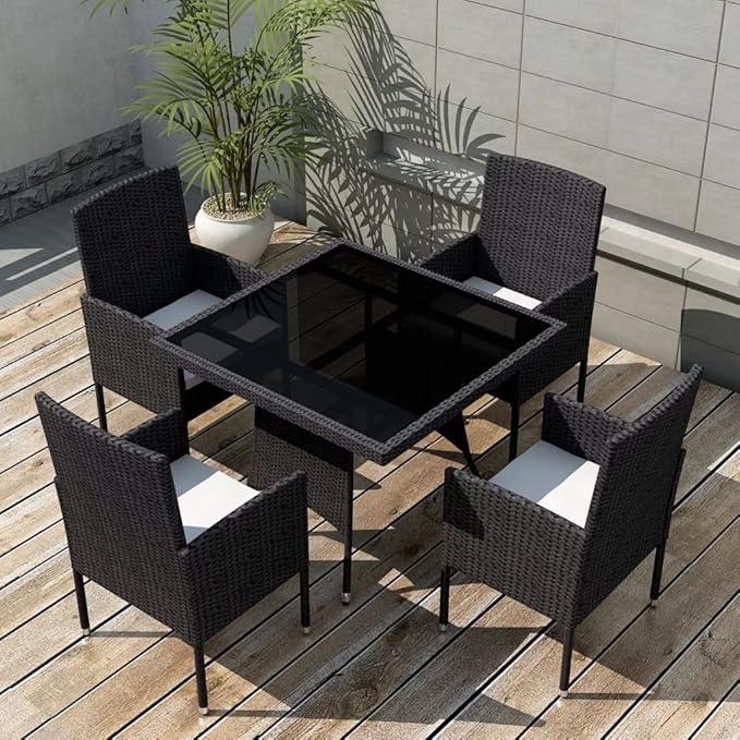 tidyard Conjunto de Mesa y 4 Sillas y 4 Cojines Juego de Jardín con