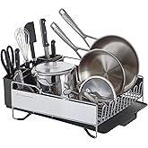 KitchenAid Large Capacity Full Size Rust Resistant Dish Rack with Angled Drain Board and Removable Flatware Caddy, Light Grey