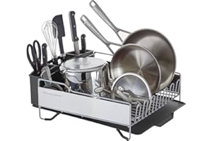 KitchenAid - Dish Rack, Large Capacity Full Size, Rust Resistant with Angled Drain Board and Removable Flatware Caddy (Light 