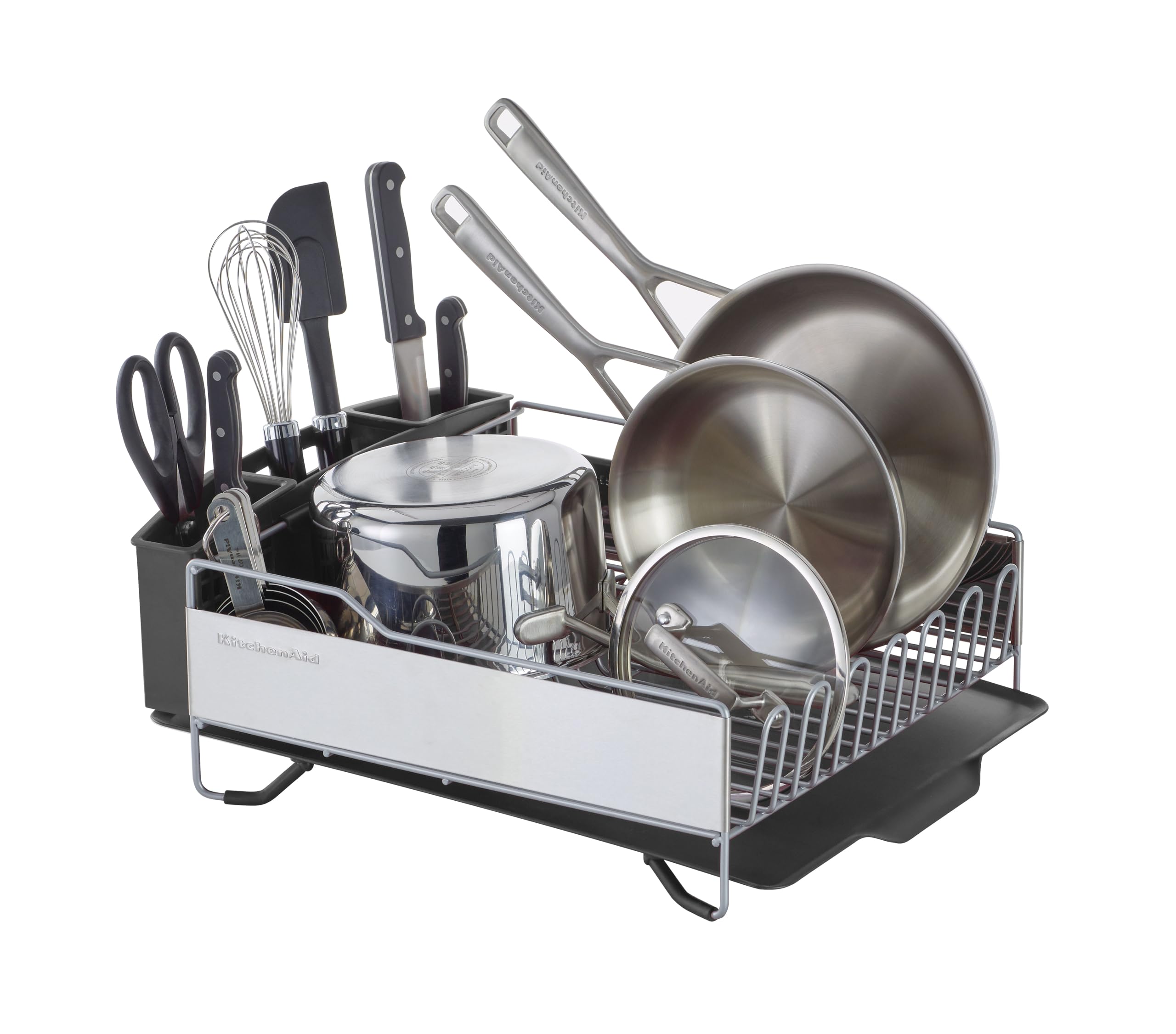 Photo 1 of ****SIMILAR ***KitchenAid Large Capacity Full Size Rust Resistant Dish Rack with Angled Drain Board and Removable Flatware Caddy, Light BLACK