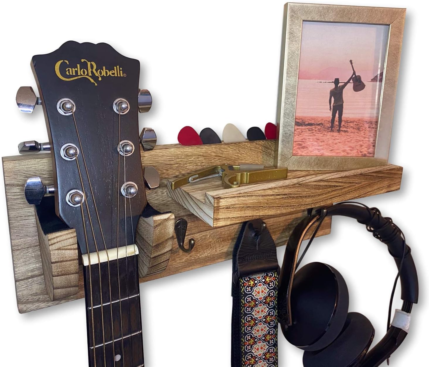 Guitar Display Holder Vertical Wooden Wall Mount Natural