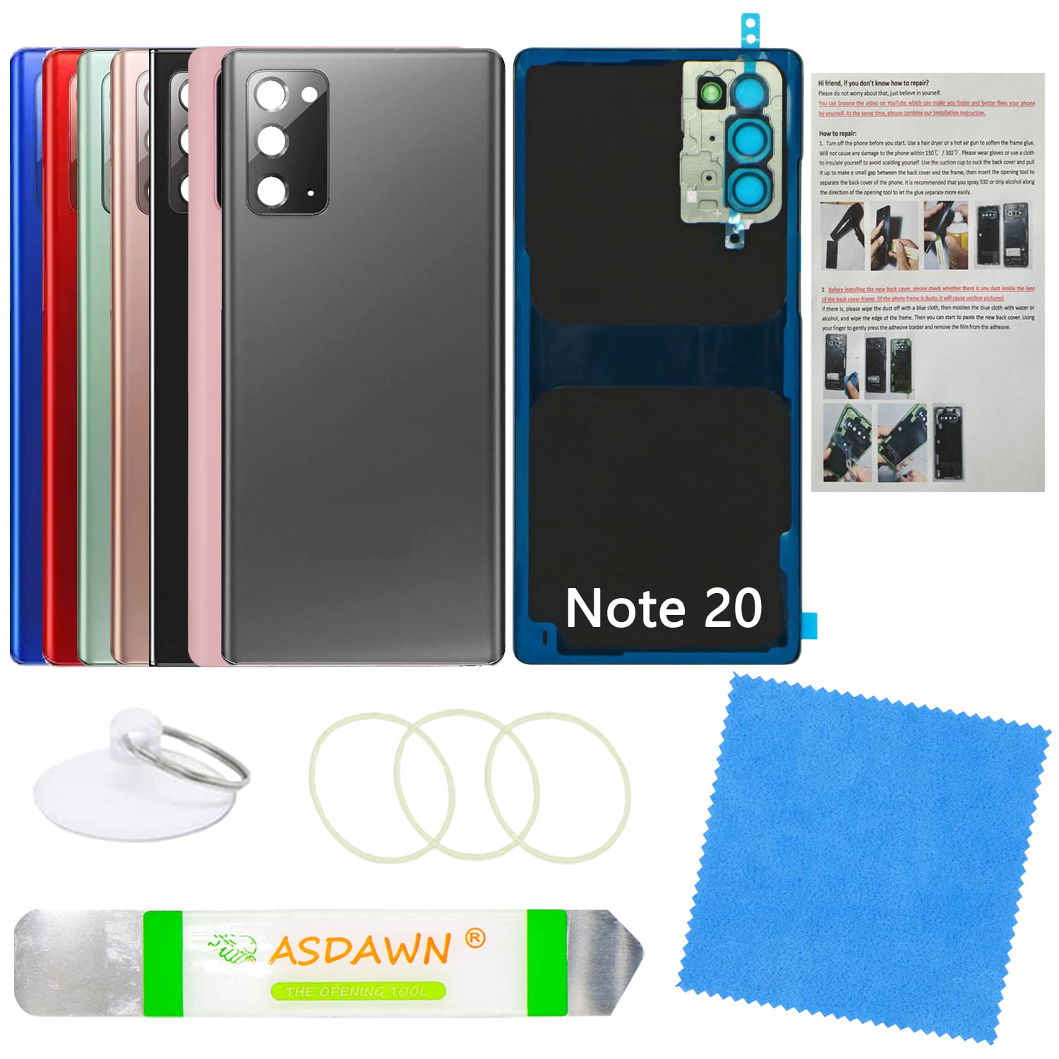 Galaxy Note 20 Back Glass Cover Replacement with Pre-Installed Camera Lens+Installation Manual + Repair Tools for Samsung Galaxy Note 20 5G SM-N980 SM-N981 All Carriers(Mystic Gray)