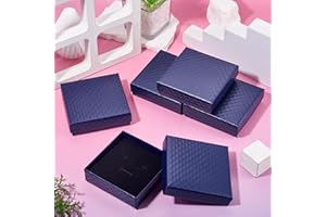 5Pcs Cardboard Jewelry Boxes 3.46x3.46x1.1 Inches Small Jewelry Boxes Blue Necklace Earring Ring Box with Sponge for Christma