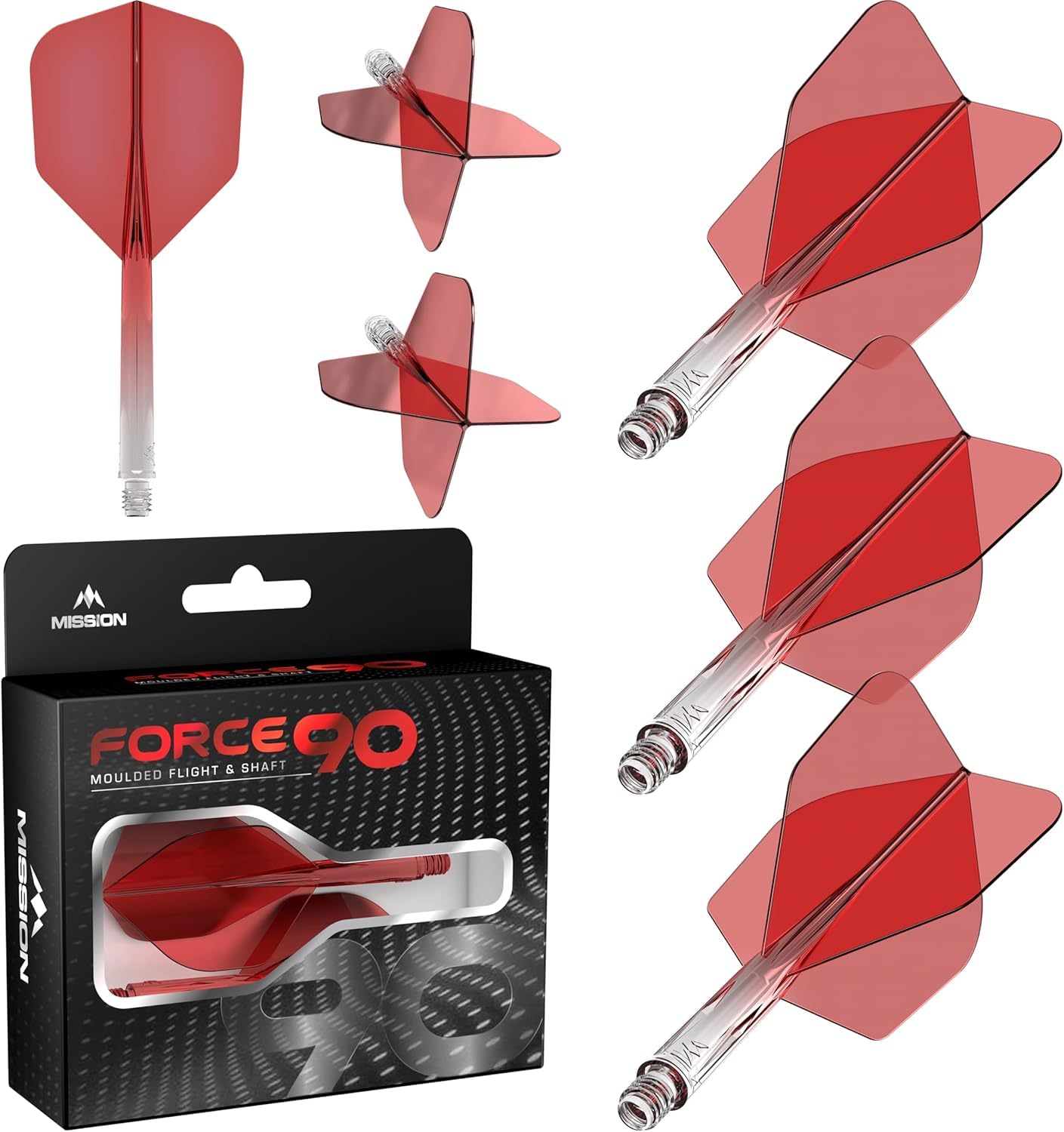 Mission Darts Force 90 | Integrated Precision Moulded Dart Flight And Shaft System, Pack of 3 Professional Highly Durable Combined Dart Flights And Stems | Standard No.6