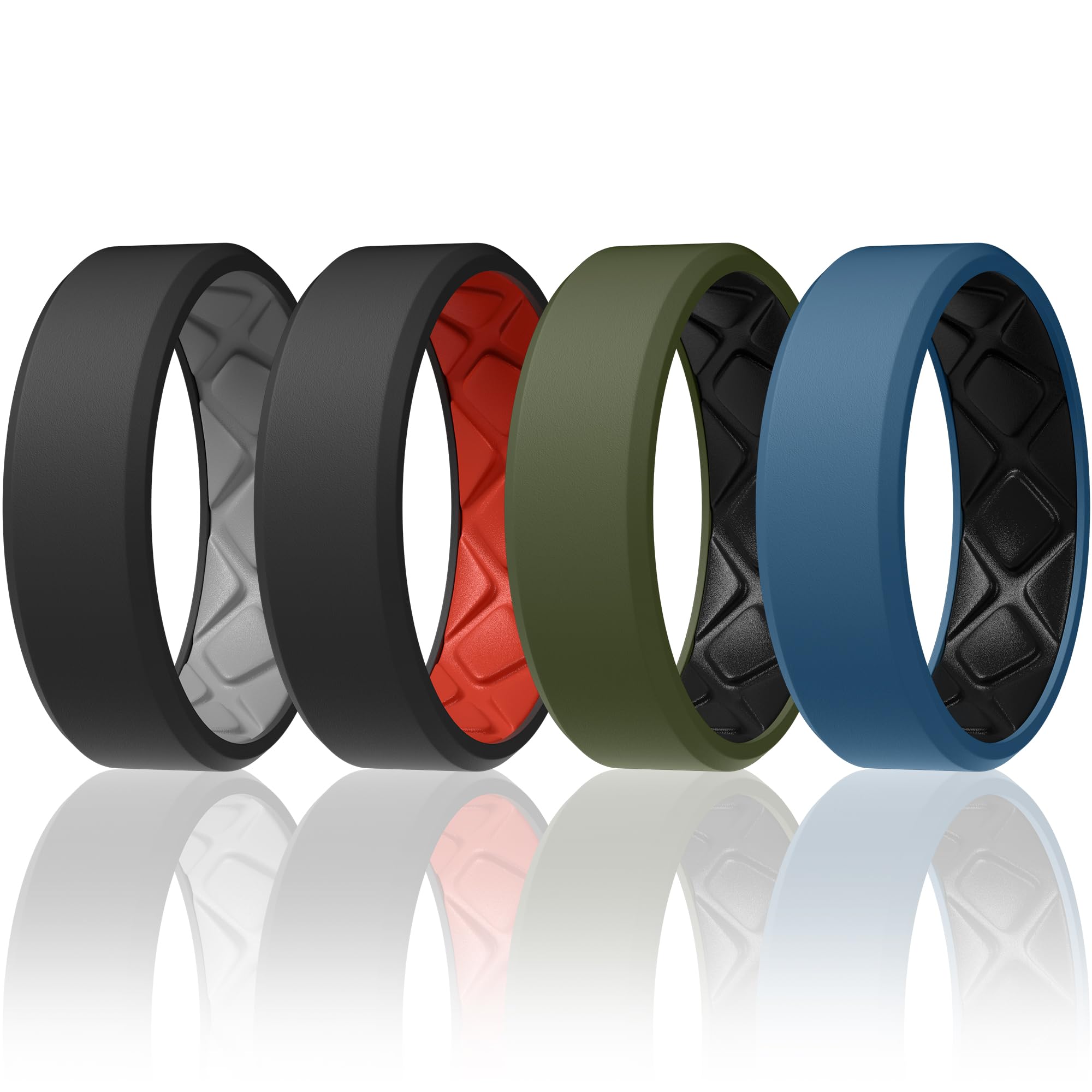 Egnaro Men's Silicone Rings, 7.5mm Wide 2.5mm Thick