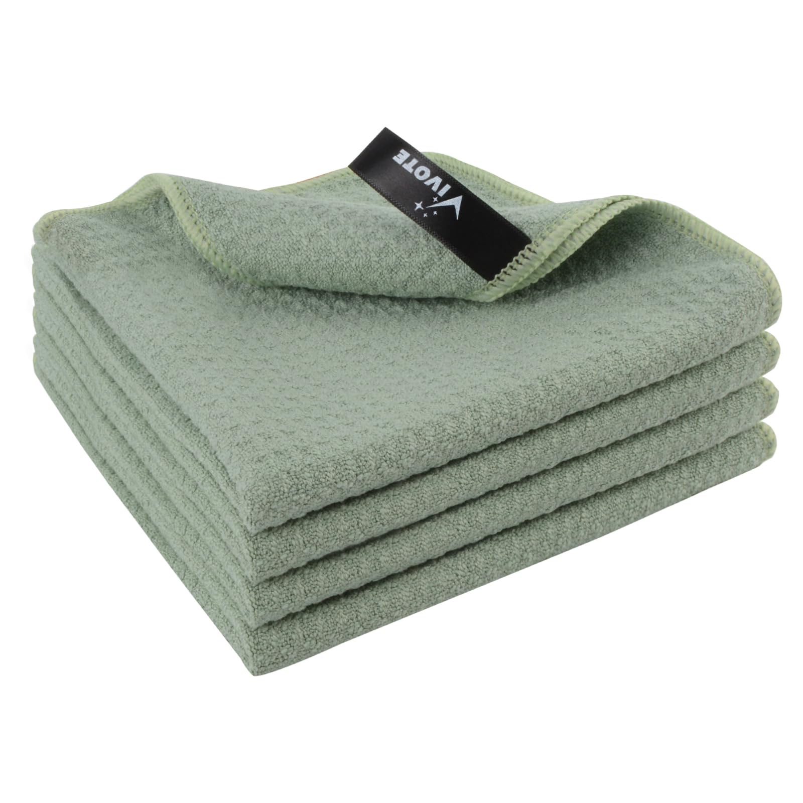 VIVOTE 4Pcs Microfibre Dish Cloth High Absorbent Quick Dry Cleaning Cloth, Machine Washable Rags, Super Soft Microfibre Small Dish Towels For Kitchen Green 33x33cm 280gsm