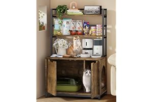 Zarler Large Cat Litter Box Furniture with Shelves Storage, Cat Litter Box Enclosure, Hidden Litter Box Furniture with Double Doors, 31.5" L x 19" W x 49.2" H, Brown