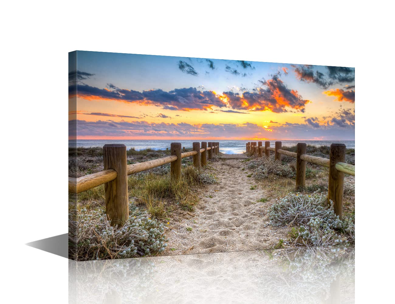 Canvas Wall Art Sand Path to Sea Coast at Sunset Landscape Painting Seaside Picture for Living Room Bedroom Home Decor Framed Ready to Hang 8x12in — image 1