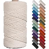 NOANTA Natural Macrame Cord 3mm x 109Yards, Beige Cotton Rope Macrame Yarn | Macrame Rope Supplies, 3 Strand Twisted Cotton Yarn String, Cotton Cord for Wall Hanging, Plant Hangers, Crafts, Knitting