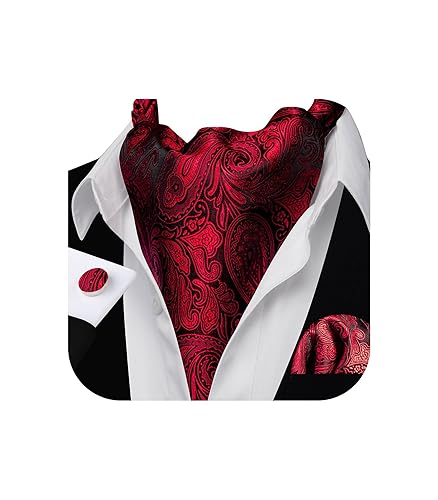 A Cravat Tie Ascot Scarf Tie Men Ascot Tie Set Cravat Paisley Red Silk  Scarf Self