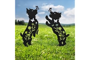 Hokfirm Metal Dog Garden Decor for Outside,Set of 2 Silhouette Yorkie Garden Stakes Decoratvie,Dog Garden Statues