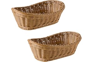 Bloepum 2X Oval Wicker Woven Basket Bread Basket Serving Basket,11 Inch Storage Basket for Food Fruit Cosmetic Storage Table 