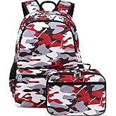 DSIUE Backpacks for Boys School Bags for Kids Elementary Bookbag and Lunch Box Set Camo Red
