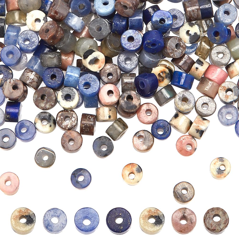 arricraft About 210 Pcs Natural Stone Heishi Beads, 7 Styles Mixed Disc Gemstone Beads Strands Flat Round Stone Beads Loose Spacer Stone Beads for Bracelet Jewelry Making 3mm