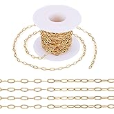 Pandahall 16.4 Feet Brass Paperclip Chains Link Real 18K Gold Plated Soldered Cross Chain 6x2x0.5mm with Spool for DIY Necklace Jewelry Making
