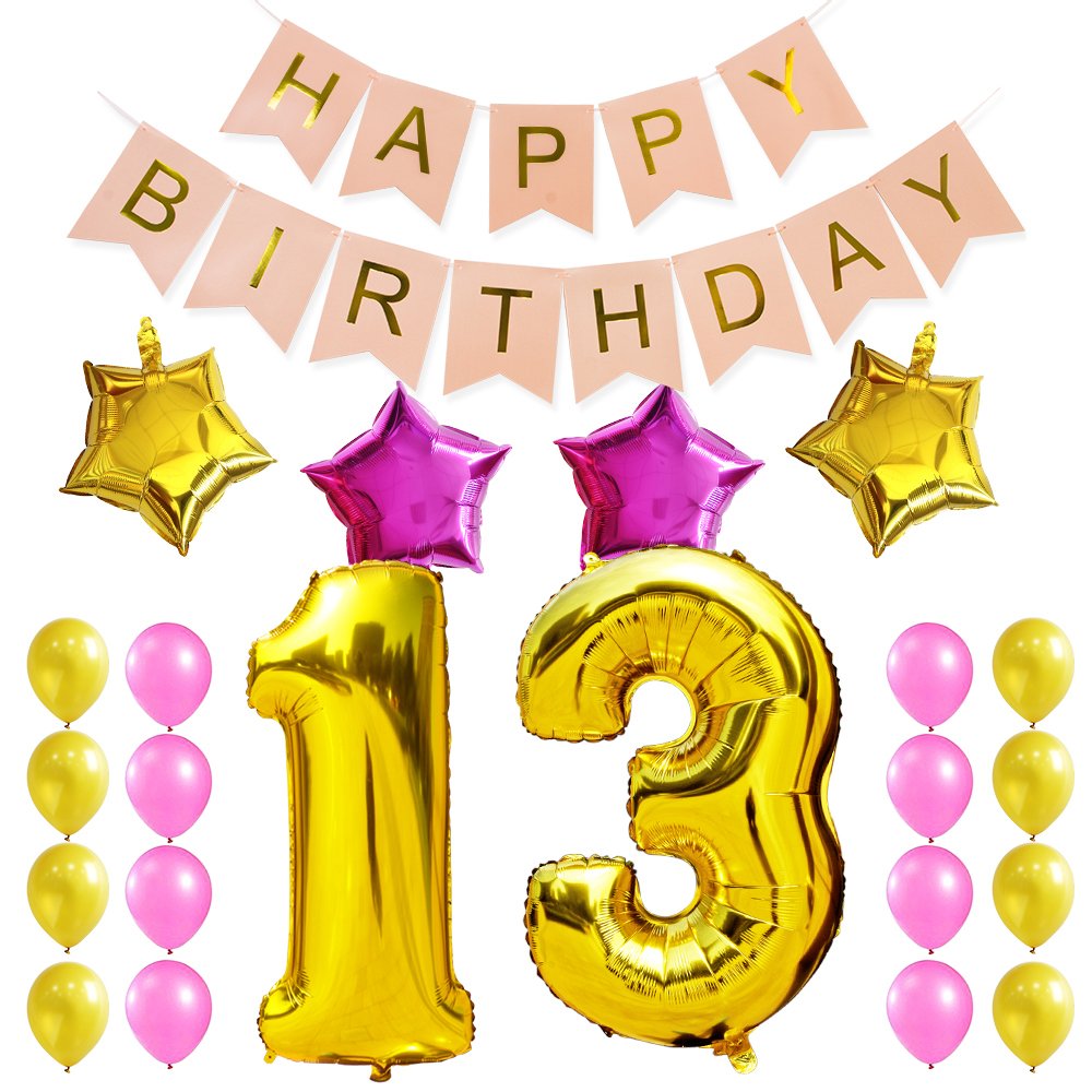 Kungyo Sweet 13th Birthday Party Decorations Kit Pink Happy