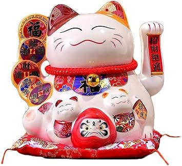 Amazon Co Jp 中国風水ラッキー手を振る白猫フィギュア移動アーム付き招き猫手を振る幸運猫風水装飾品 スポーツ アウトドア