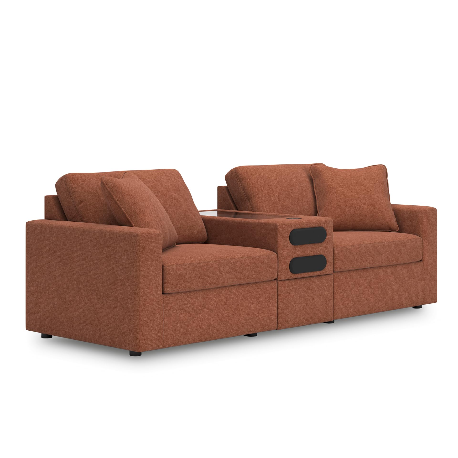 Photo 1 of *** CONSOLE ONLY ***Signature Design by Ashley Modmax Urban Modular Stain Resistant 3-Piece Sectional with Audio Console, Drawer Storage, USB Ports and 2 Accent Pillows, Orange