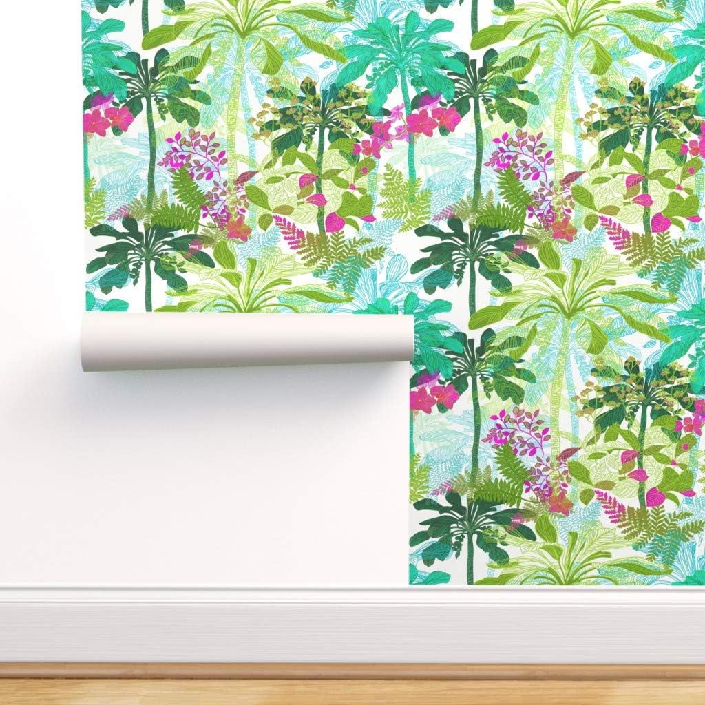 Spoonflower Peel and Stick Removable Wallpaper, Garden Tropical Hot