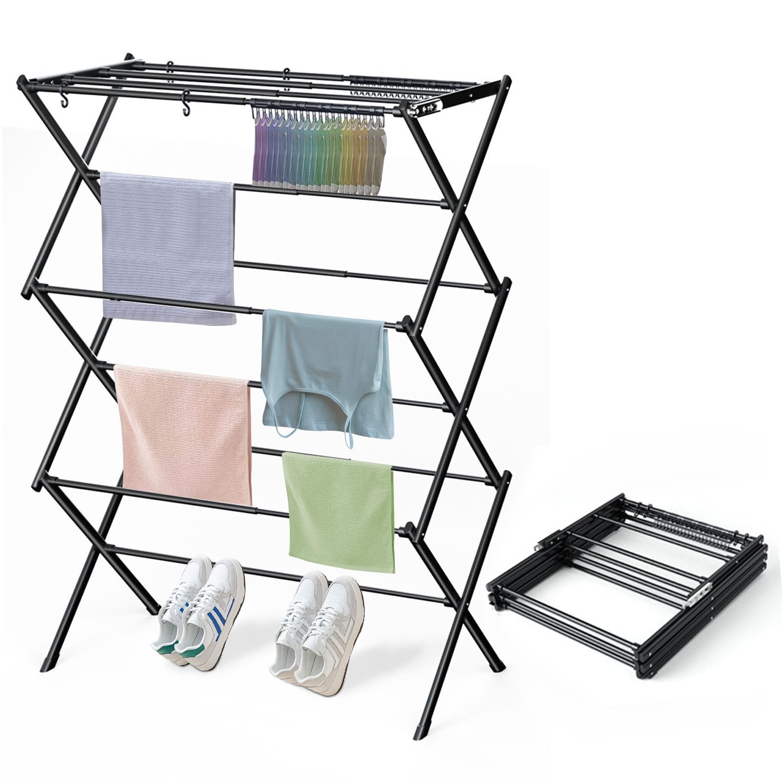 Photo 1 of KeingGcopr Clothes Drying Rack Household Indoor, Foldable Drying Rack Clothing for Laundry - 40" x 28.8" x 14.2", Space Saving Indoor&Outdoor, Black-1pack