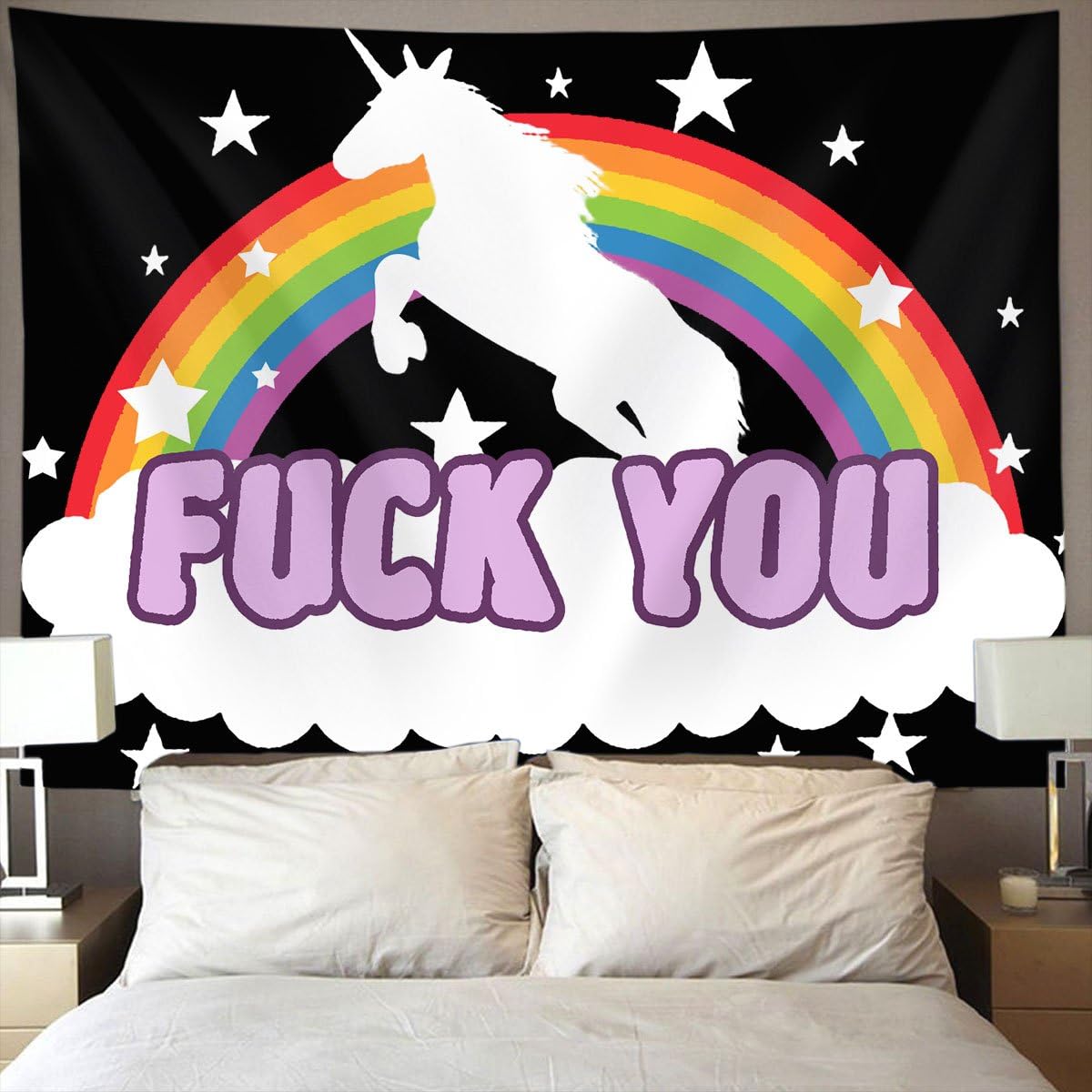 SWEET TANG Tapestry Mandala Hippie Bohemian Tapestries Wall Hanging Unicorn Fuck You Rainbow Tapestry Wall Hanging Indian Dorm Decor 60 x 90 Inches