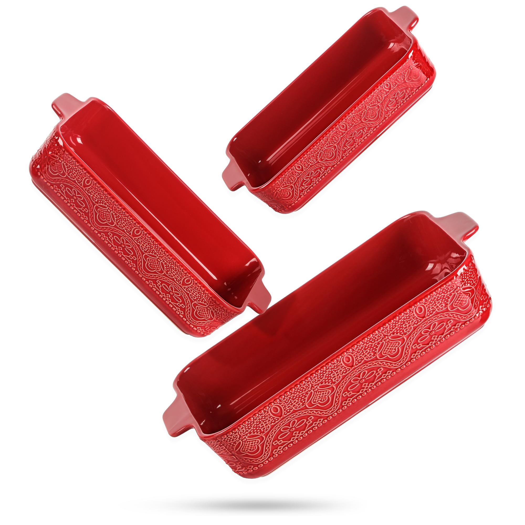 Ceramic Baking Dish Set of 3, Casserole Dishes for Oven, Ideal for Baking, Stewing, Roasting, and Holiday Feasts. The Gift for Mother's Day, Thanksgiving, Christmas, or Housewarming(Christmas Red)