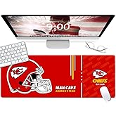 Large Gaming Mouse Pad, Extended Desk Mousepad with Stitched Edges, Football Computer Keyboard Pad,Red Design for Sport Fans, 31.5 x 11.8 in