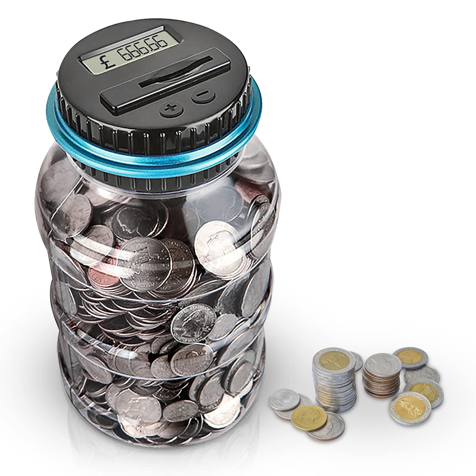 AOZBZ Digital Coin Bank, 1.8L Electronic Money Bank Automatic Counting Jar Box for Kids and Adult, Piggy Bank Coin Bank Money Coin Saving Pot Container with LCD Display for Girls Boys Kids