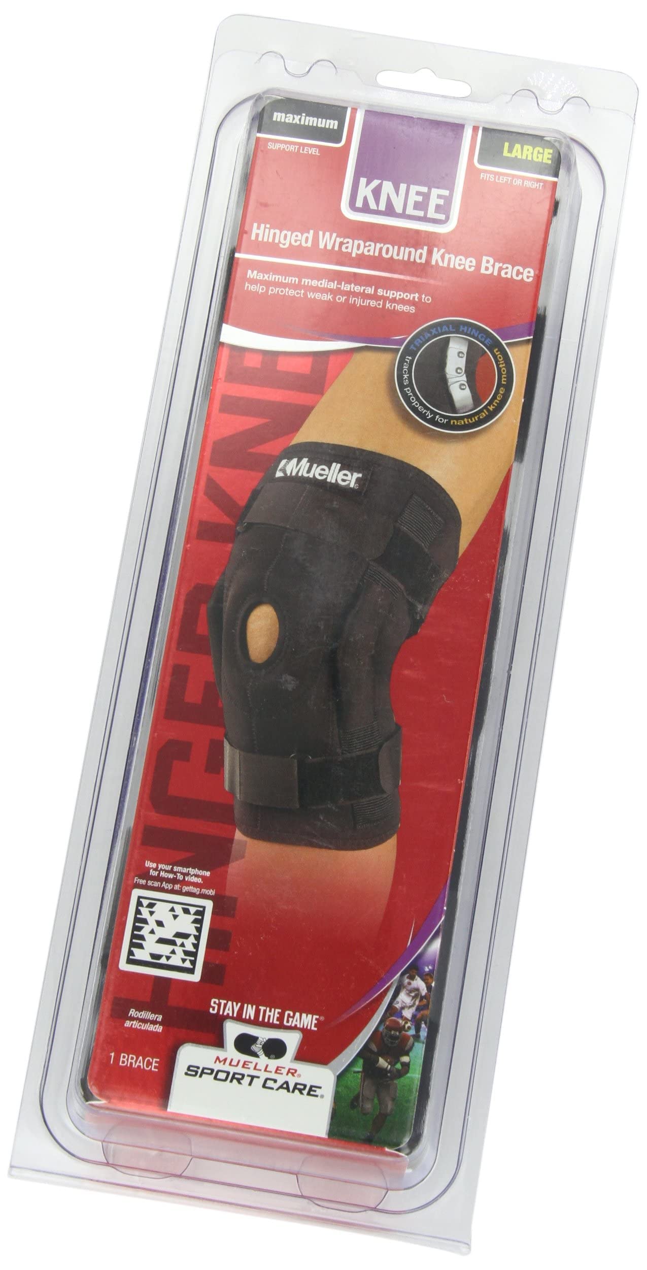 MUELLER Sports Hinged Wrap Around Knee Brace for Adults, Men and Womens Size, Knee Suport for Pain, Injury, or Arthritis, Black, Large