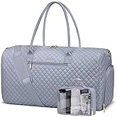 Weekender Travel Duffle Bag for Women: Overnight Bags with Shoe Compartment Carry on Bags for Airplanes with Toiletry Bag Hospital Bag Weekend Yoga Gym Bag with Wet Pocket Travel Duffel Tote Bag Grey