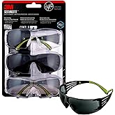 3M SecureFit 400 Safety Eyewear, 3 Pack, Multi Shaded Lenses (Clear + Mirror + Gray Lenses), Impact-Resistant Lens, Blocks 99.9% of UV, Anti Fog, Low Profile Design Safety Glasses (SF400-W-3PK-PS)