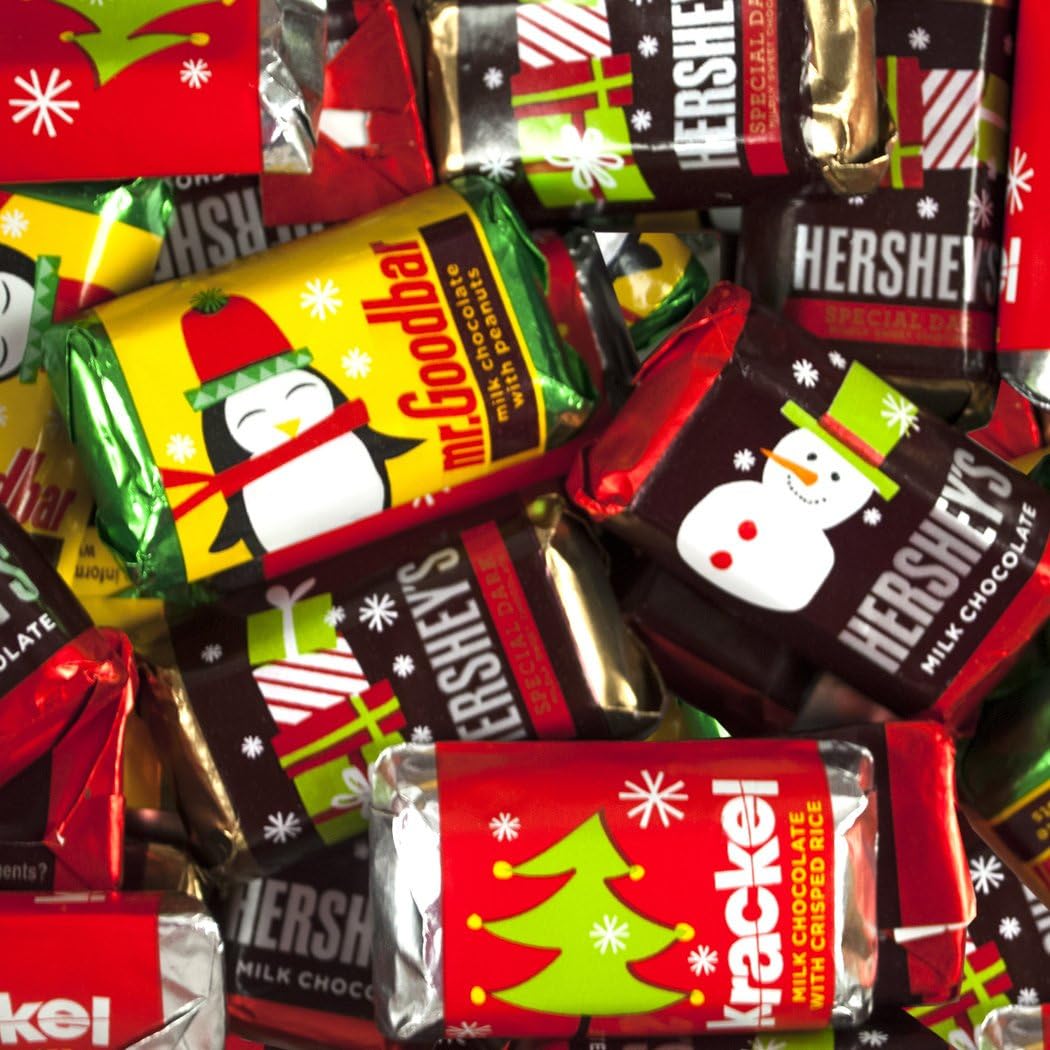 Bulk Christmas Candy 25lb - Holiday Hershey's Miniatures Chocolate Assortment - Milk Chocolate, Mr. Goodbars,Special Dark, and Krackel - Approx 1,350pcs