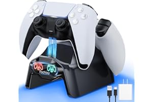 Fachixy PS5 Controller Charger Station with Fast Charging Cord Dual Charging Dock for Playstation5 Controller PS5 Remote Charger Stand Accessories PS5 Controller Charging Station with LED Indicator