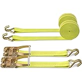 Ratchet Tie Down Strap - 2 Pack 2" x 27' Heavy Duty Ratchet Straps with Aluminum Handle, Cargo Straps for Moving Appliances, Lawn Equipment, Motorcycle in a Truck Yellow