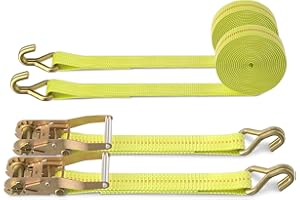 AUTOFONDER 2" x 27' Ratchet Straps Heavy Duty-3333 LBS Working Load-10000 LBS Break Strength-Double J Hook Cargo Straps Perfect for Moving Appliances, Lawn Equipment and Motorcycles(2 Pack) Yellow