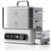 12.7QT Electric Food Steamer for Cooking,2-Tier 304 Stainless Steel Tray | 7-in-1 Steamer,HD Color Touchscreen,24H Preset Timer,1500W Fast Steam for Veggies,Dishwasher Safe,Boil-dry Safe