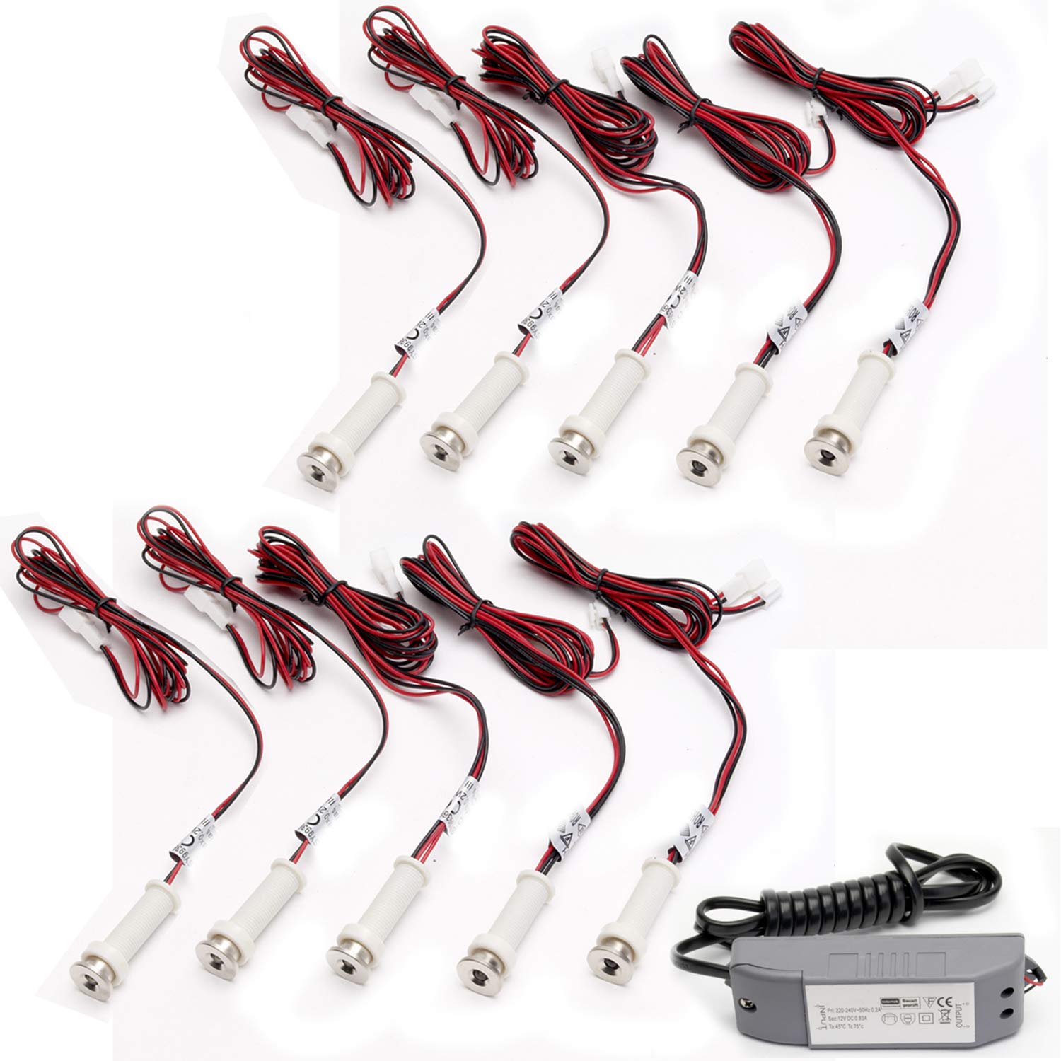 10x Round LED Mini Plinth Light Kit Stainless Steel Finish COOL