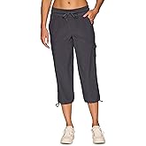 RBX Active Women's Cargo Capri Pant with Pockets Fashion Lightweight Woven with Drawstring