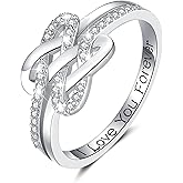 ZLILIJAN Mother Daughter Rings 925 Sterling Silver Love Between Mother Daughter Square Knot Ring Engraved I Love You Forever Jewelry Gifts for Women