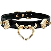EverGlimp Handmade Leather O-Ring Choker Necklace for Women - Adjustable Punk Gothic Collar with Gold-Tone Accents