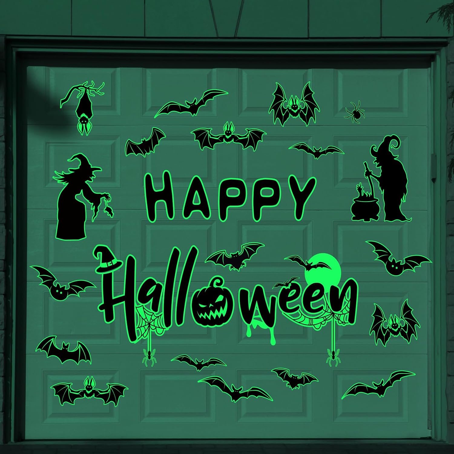 Garage Door Decorations - Xuhal 28 Pcs Halloween Garage Door Decorations Magnets Black Bat Glow in The Dark Garage Door Magnets Luminous Black Witch, Spider Magnetic Stickers Halloween Car Reflective Magnet for Party Decor